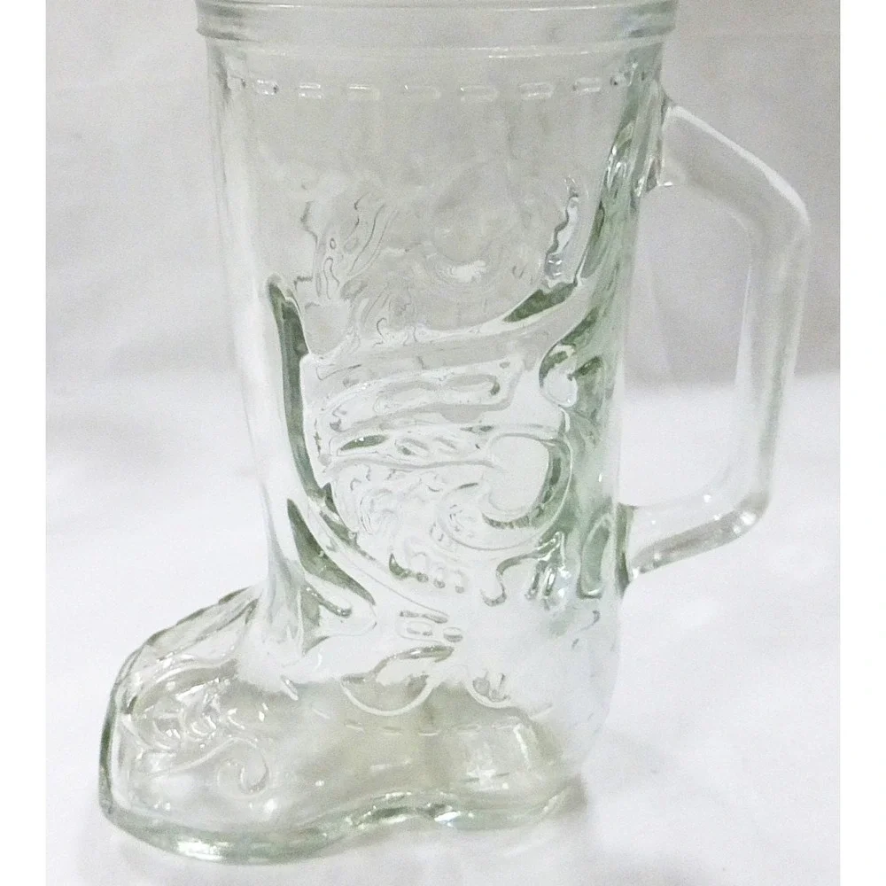 Vtg cowboy glass boot beer steins mugs men cave barware set of 4 western rugged